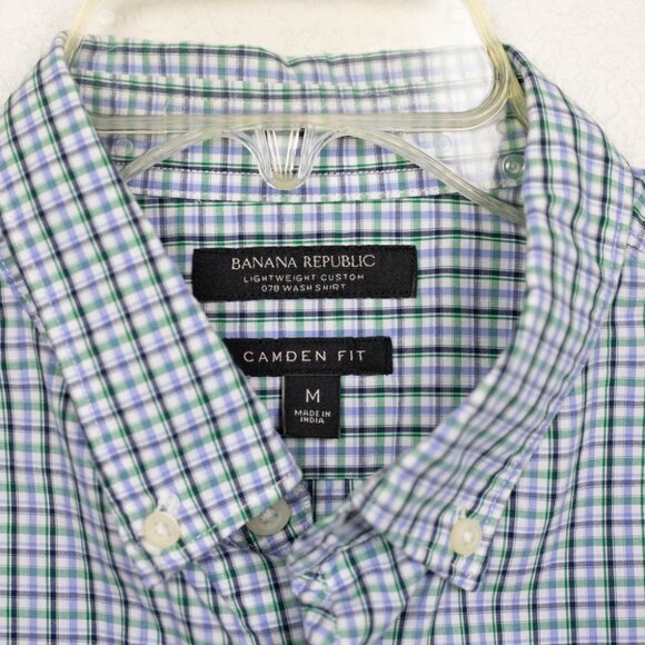 Banana Republic Men S Plaid Blue Green Emerald Cove Camden Fit Lightweight Shirt - Picture 4 of 4